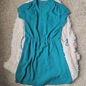 41 Hawthorn Dark Green Drawstring Waist Flutter Sleeve Dress